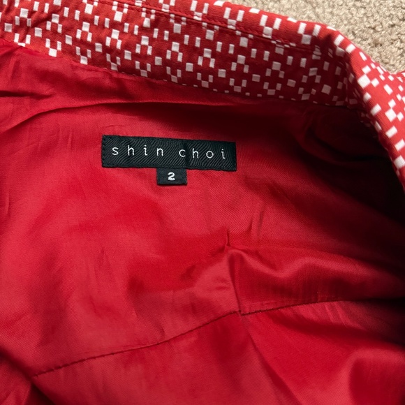 Shin Choi Red White Jacket 3/4 Sleeve 4 Button Clousre Lined Sz 2 - Picture 2 of 6